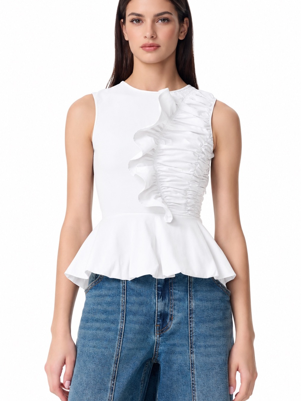 17. Robert Rodriguez • NWT White Ruffle-Paneled Peplum Camisole